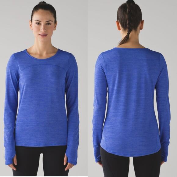Lululemon On Track Long Sleeve Top In Heathered Cerulean Blue - Running Active - Picture 1 of 16